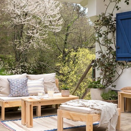 Muebles de madera natural para terraza, jardín y patios